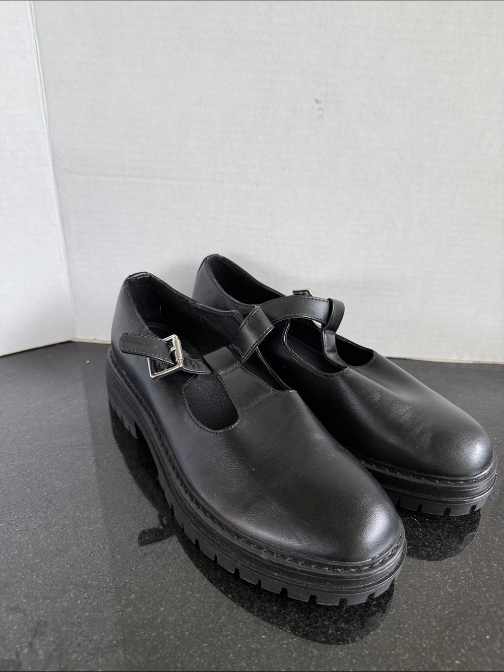 No Boundaries T-Strap Black Mary Jane Chunky Platform Work Shoes Size 8